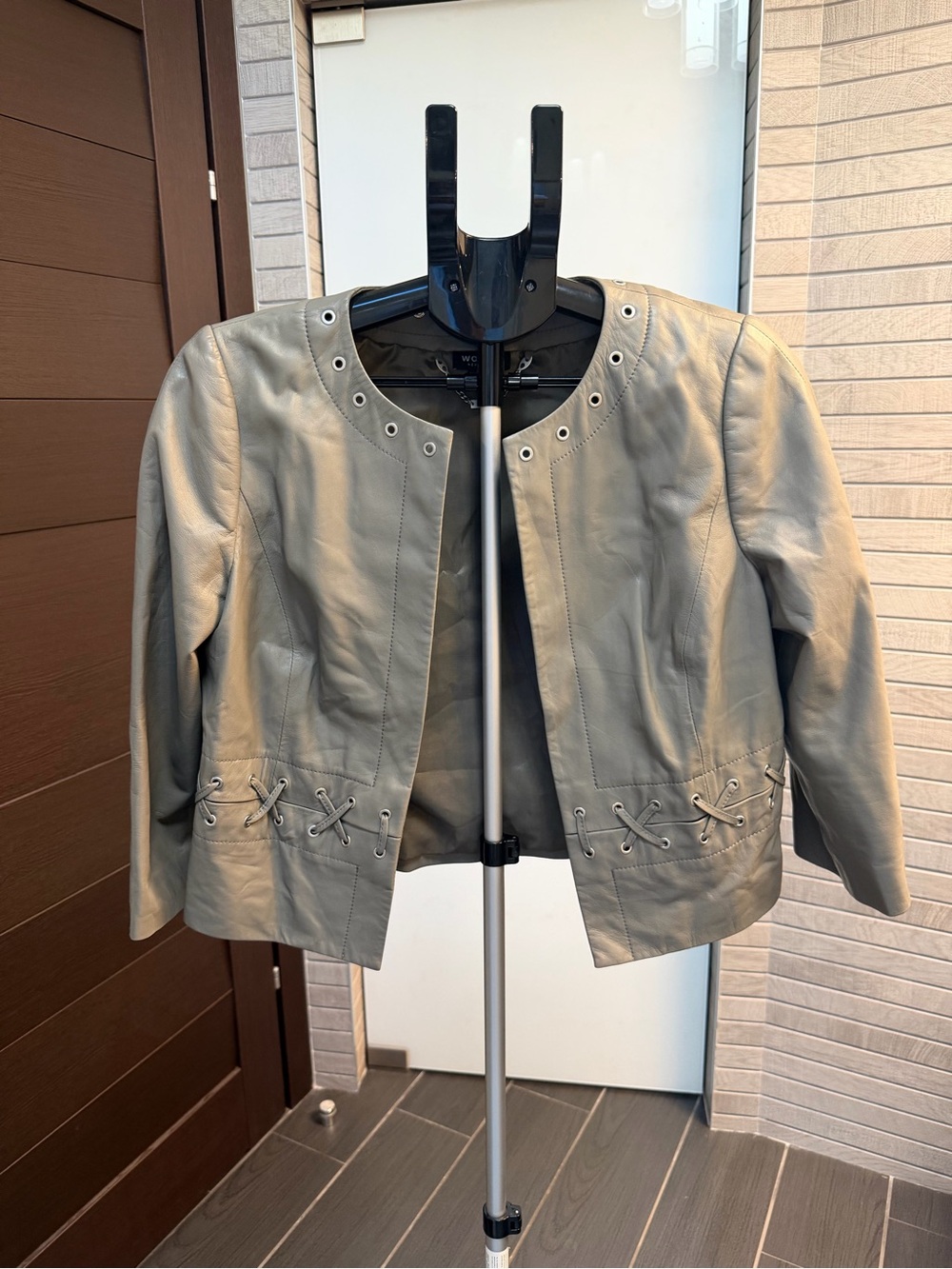 Worth Light Gray Leather Grommet & Lace-Up Jacket